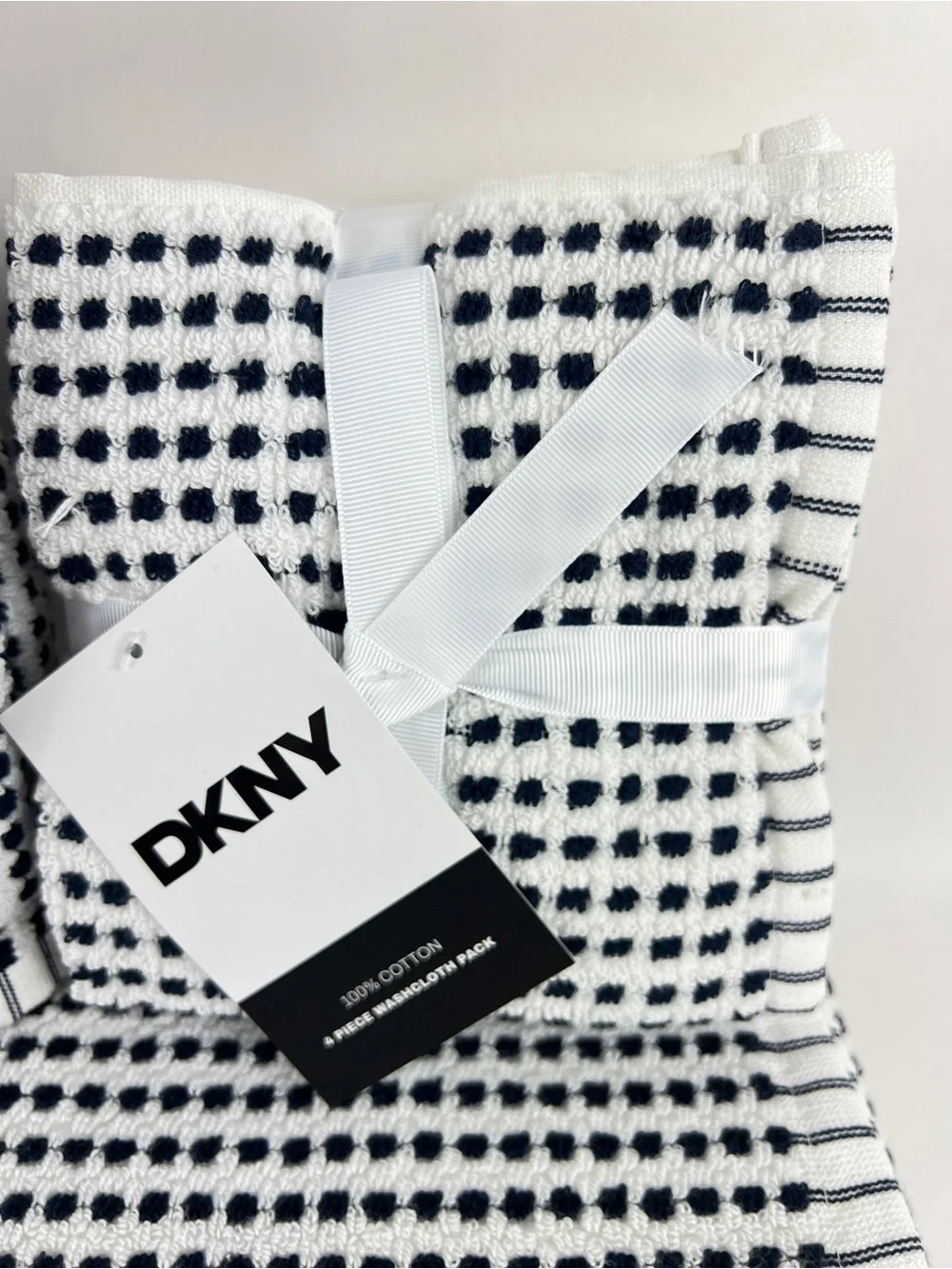 DKNY Bath Towel Set Black White Textured Dot 100% Cotton Super Soft 8 Pc NEW